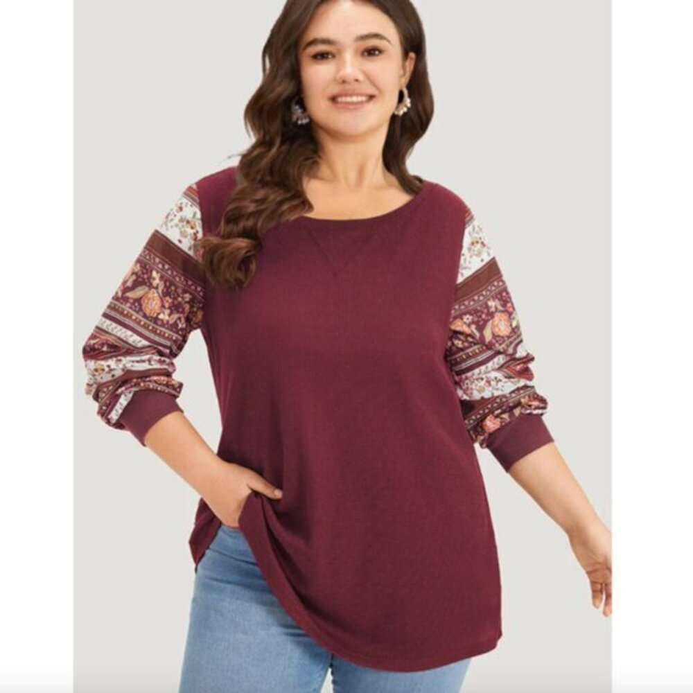 BloomChic NWT Boho Print Patchwork Crew Neck Sweatshirt- Size 26 - Picture 1 of 15